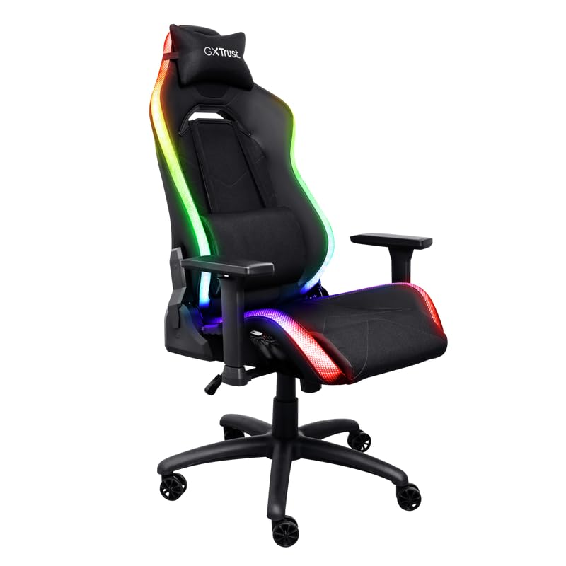 Poltrona gaming GXT719 Ruya con illuminazione RGB, progettata da Trust per garantire un'esperienza di gioco confortevole e immersiva. 8713439251852 | initpc.it