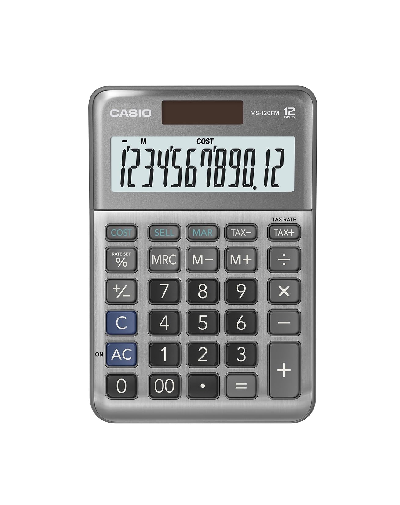 Calcolatrice da tavolo CASIO solare o batteria argento - display 12 cifre MS-120FM-WA-EP