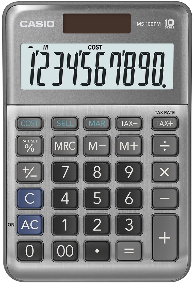 Calcolatrice da tavolo CASIO solare o batteria argento - display 10 cifre MS-100FM-WA-EP