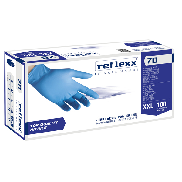 Guanti in nitrile R70 - senza polvere - tg XXL - azzurro - Reflexx - conf. 100 pezzi