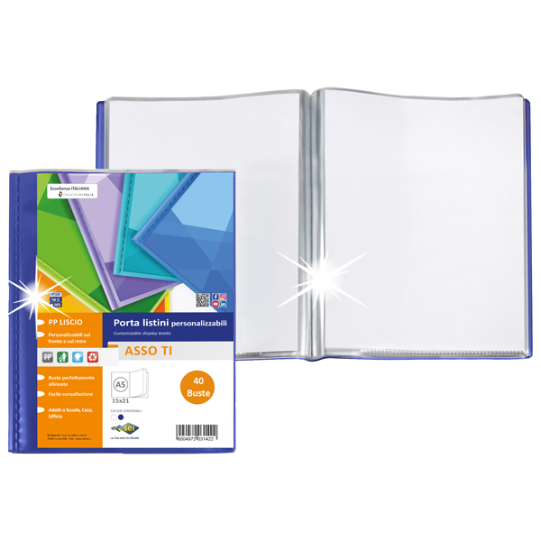 Prodotti per la personalizzazione e il packaging, specificamente le buste da 40 unità di dimensione 15x21 cm in colore blu del marchio SEI ROTA. 8004972031521 | initpc.it