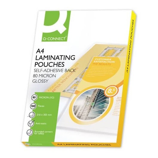 Pouches autoadesive plastificatrici a4 lucide 2x80µm q-connect 5705831114142