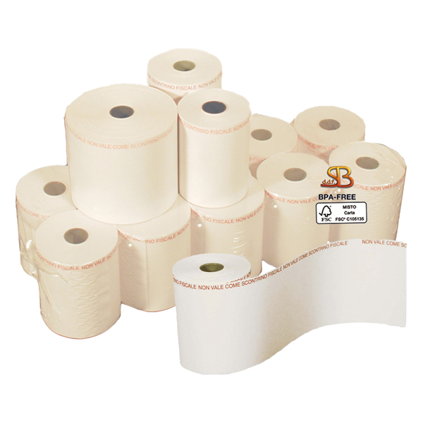 Rotolo per bilancia in carta termica BPA-free di marca Sabacart, con misure diametro esterno 50 mm e anima 12 mm, peso 55 gr, lunghezza 30 m, diametro interno 62,5 mm. 8024828582021 | initpc.it