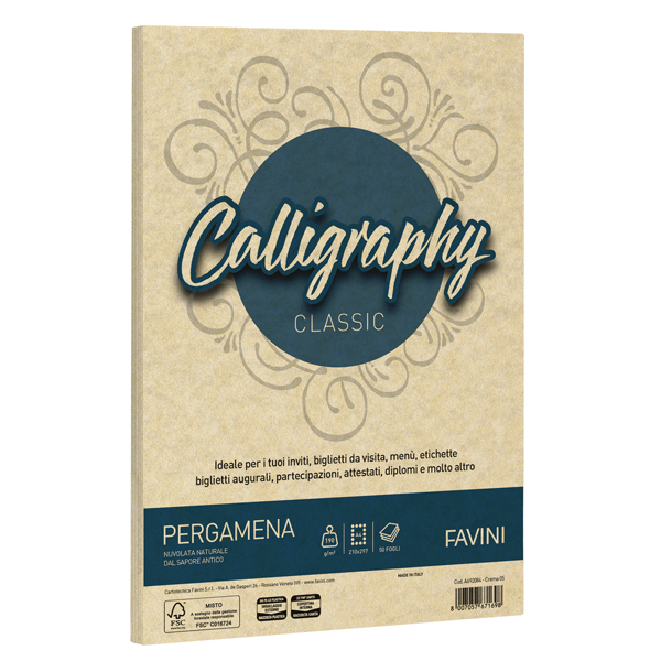 Carta Calligraphy Pergamena - A4 - 190 gr - crema 05 - Favini - conf. 250 fogli
