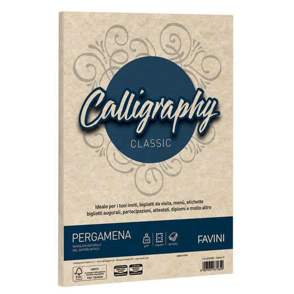 Carta Calligraphy Pergamena - A4 - 190 gr - sabbia 02 - Favini - conf. 250 fogli