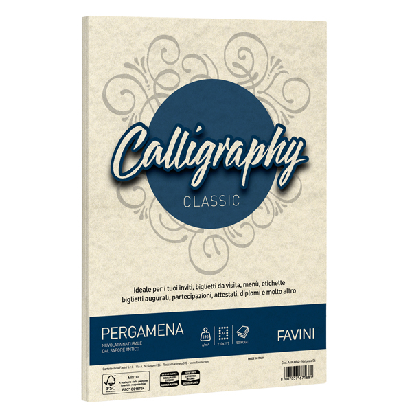 Carta Calligraphy Pergamena - A3 - 190 gr - naturale 06 - Favini - conf. 250 fogli
