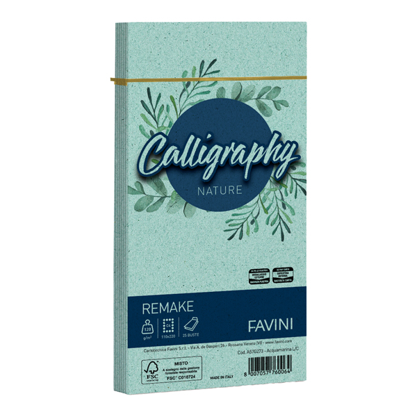 Busta Calligraphy Remake -  110 x 220 mm - 120 gr - aquamarina - Favini - conf. 25 pezzi