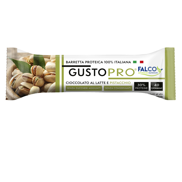 Barretta proteica GustoPro - cioccolato al latte e pistacchio - 40 gr - Falco