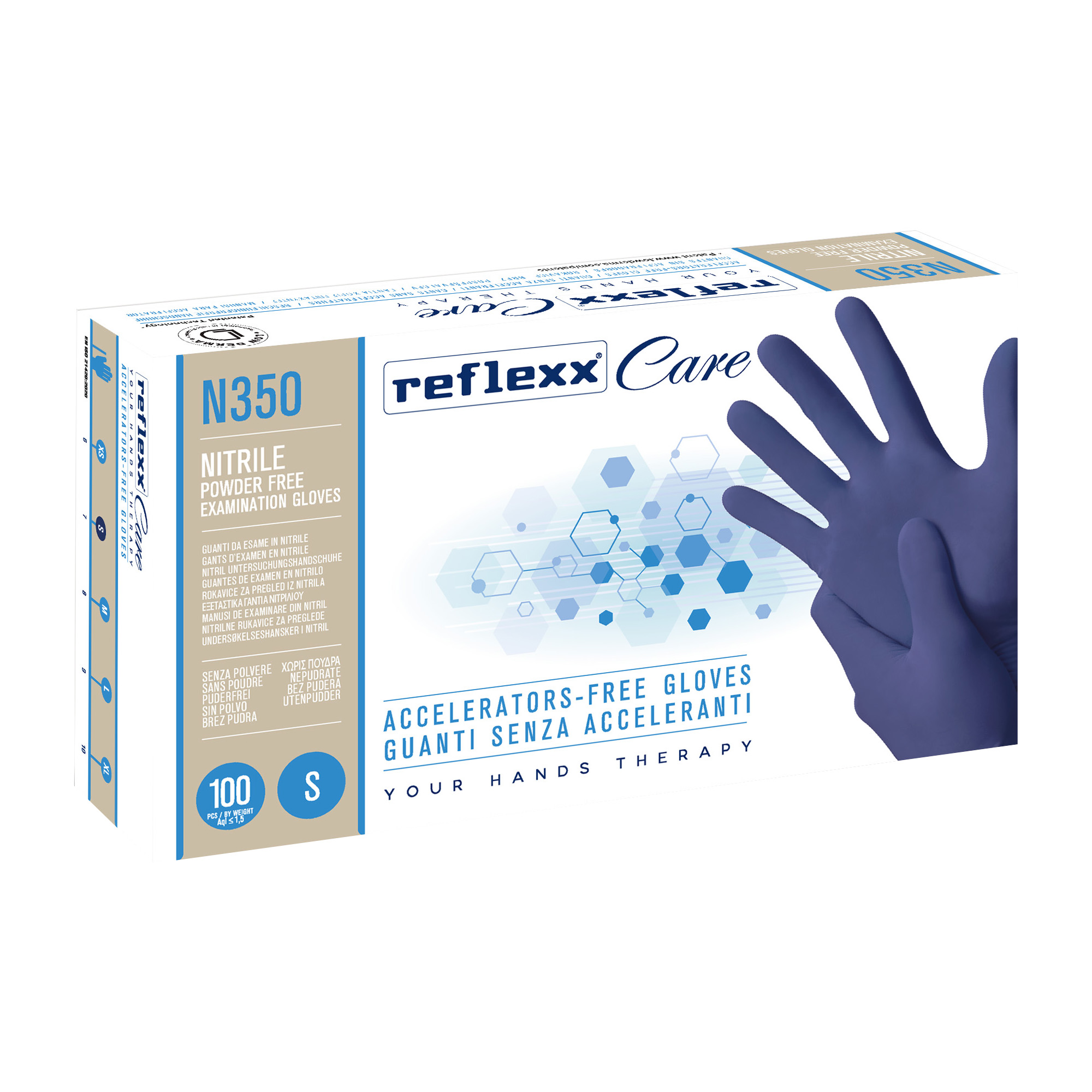 Guanti nitrile ipoallergenici N350 - senza acceleranti - taglia S - blu - Reflexx - conf. 100 pezzi