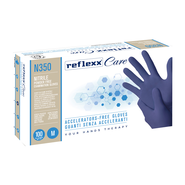 Guanti nitrile ipoallergenici N350 - senza acceleranti - taglia M - blu - Reflexx - conf. 100 pezzi