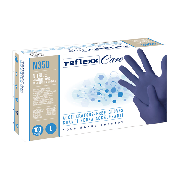 Guanti nitrile ipoallergenici N350 - senza acceleranti - taglia L - blu - Reflexx - conf. 100 pezzi