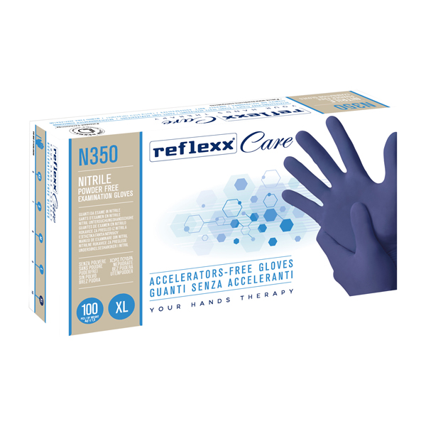 Guanti nitrile ipoallergenici N350 - senza acceleranti - taglia XL - blu - Reflexx - conf. 100 pezzi