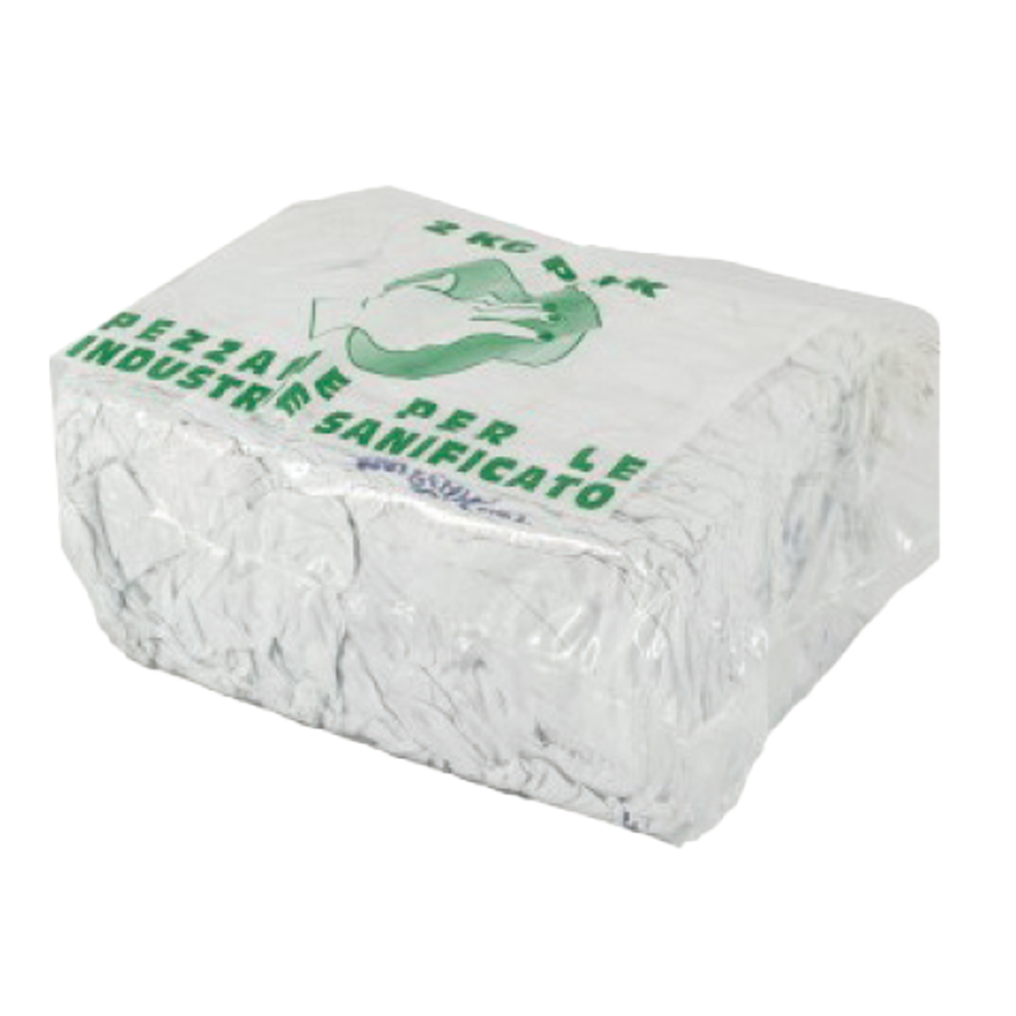 Pezzame stracci per pulizia, colore bianco, sanificati, peso netto 2 kg, marchio Poliedra. 8058258729527 | initpc.it