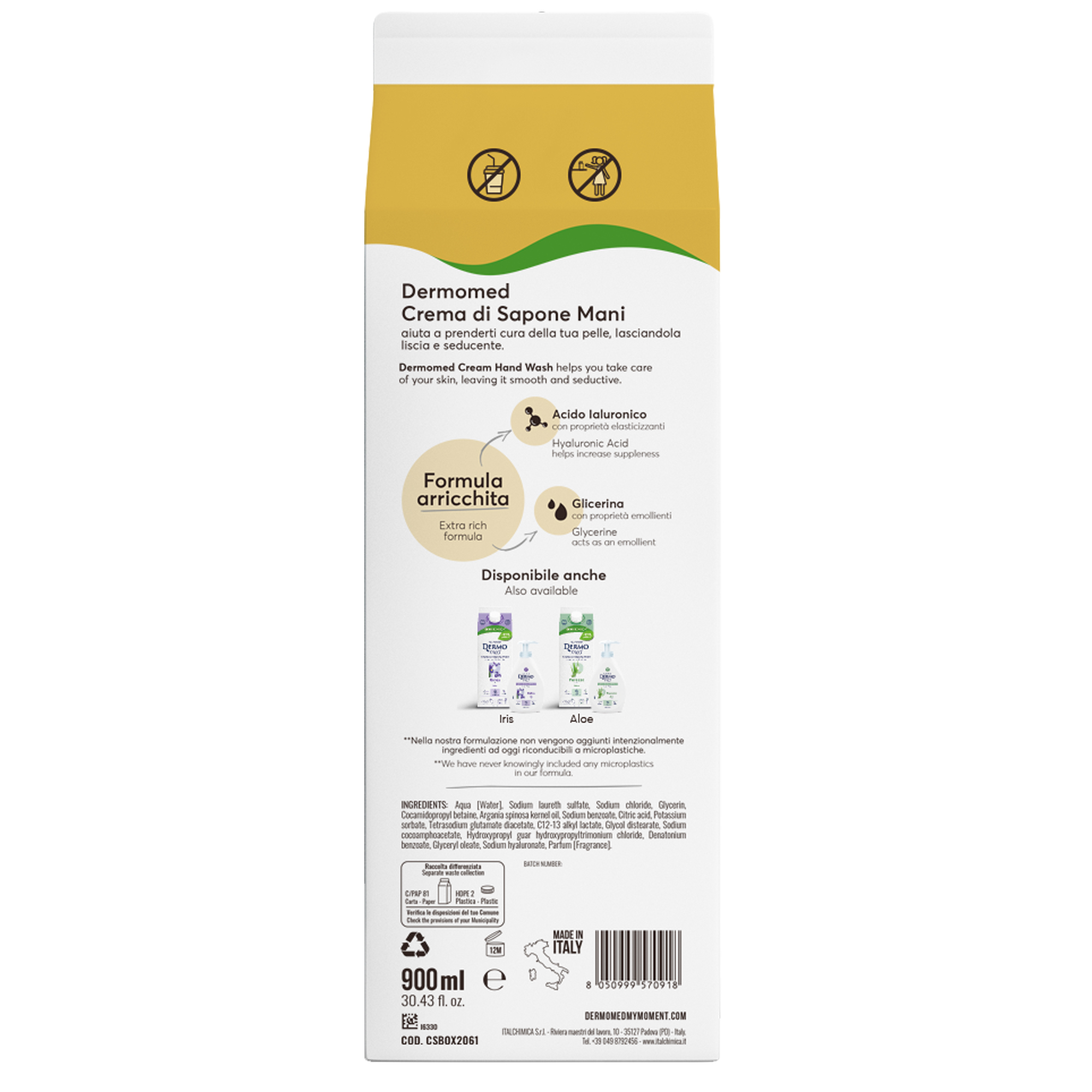Ricarica crema di sapone mani - carton box - 900 ml - argan - Dermomed