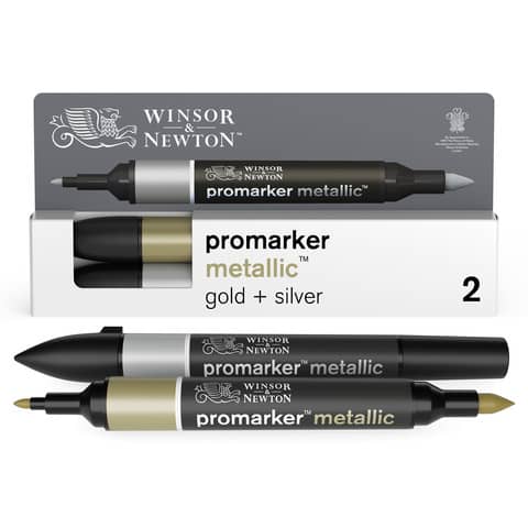Set di pennarelli doppia punta in argento e oro Winsor&Newton, perfetti per colorare e disegnare con precisione. 884955070758 | initpc.it