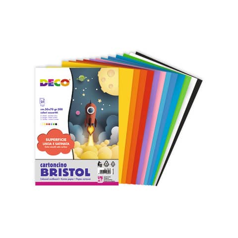 Cartoncino colorato Bristol CWR colori assortiti 200 gr 50x 70 cm - 21 fogli 705/21