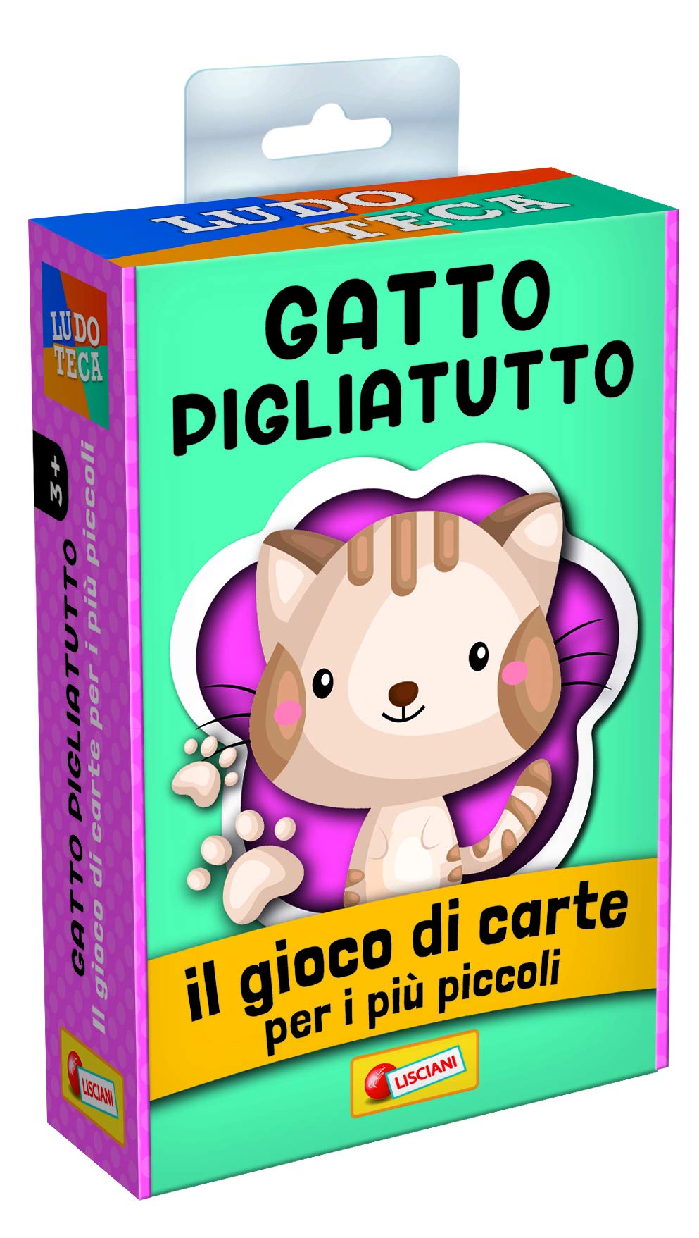 Gioco di carte per bambini, con tema gatto pigliatutto, da giocare e imparare a leggere e contarre. Con scatola contenente le carte dei personaggi e degli oggetti. 8008324085774 | initpc.it