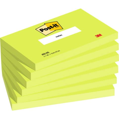 Foglietti Post-it® in colore verde acido, 100 fogli per blocchetto, dimensioni 76x127 mm, confezionati in 6 pacchi. 4064035083595 | initpc.it