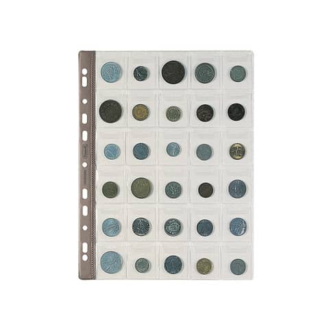 Buste porta monete trasp. a foratura universale Favorit top formato tasca 4x4,5 cm - conf. da 5 - 30 tasche