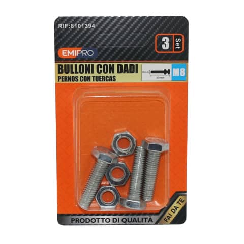 bulloni con dadi Emi, 3 pezzi da M8x30 mm, codice articolo 8101394 8052533113940 | initpc.it