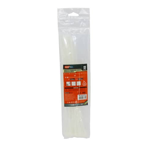 Fascette farmaceutiche Emi in bianco, confezione da 40 pezzi, dimensioni 300 x 3,6 mm, codice prodotto 8107761. 8052533177614 | initpc.it