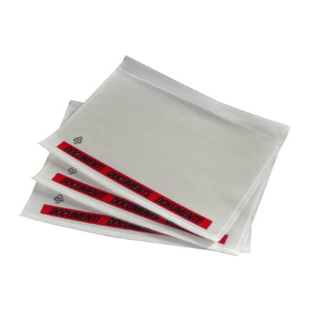 Buste neutre adesive portadocumenti in plastica trasparente con scritta e dimensioni DL, confezione da 1000 unità. 8014035217311 | initpc.it