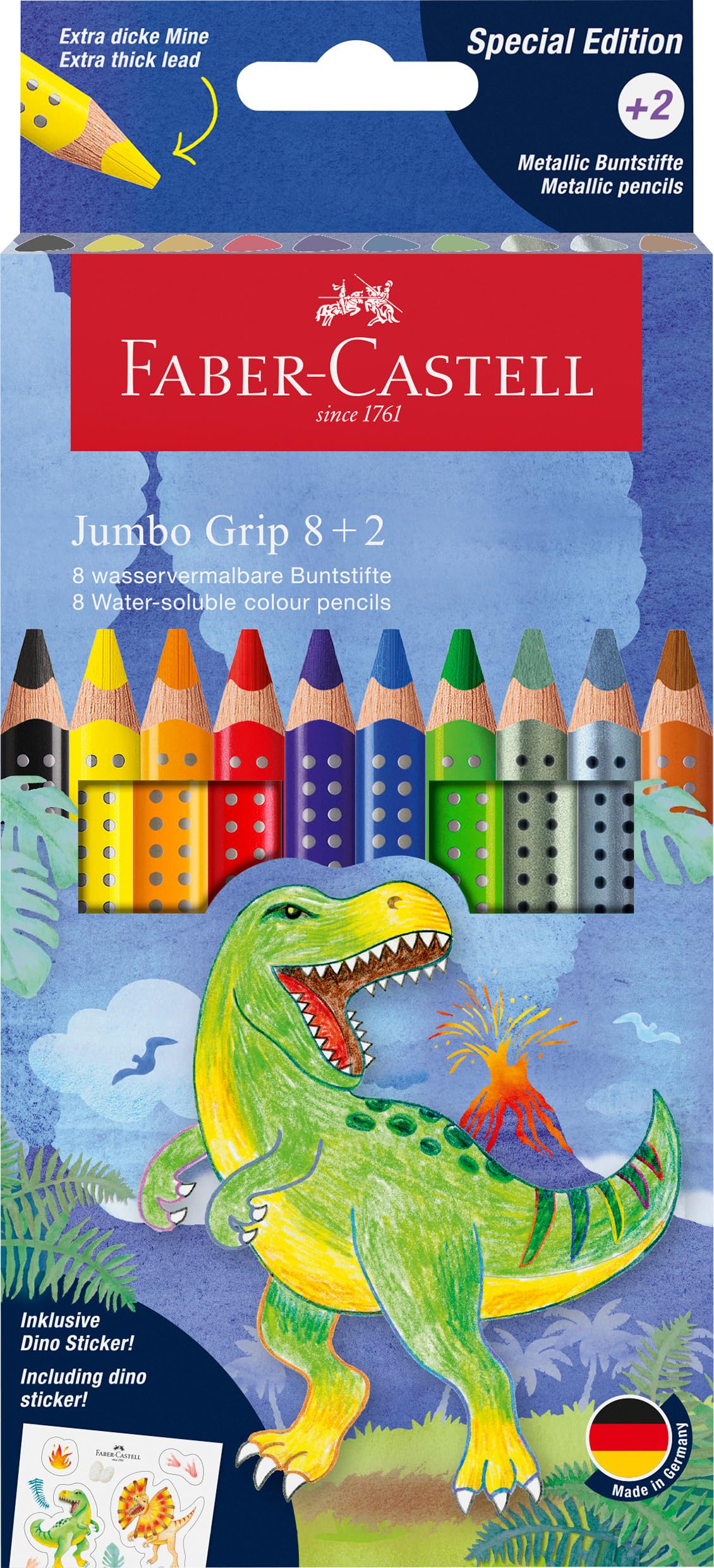 Matita a pastello Faber-Castell Jumbo Grip, confezione da 10 pezzi, tema fantastico dinosauro 4005401109228 | initpc.it