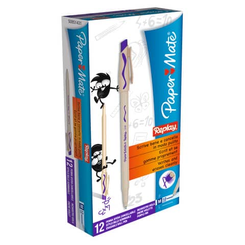 Penna a sfera replay paper mate violetto cancellabile punta media 1mm 3501170851432