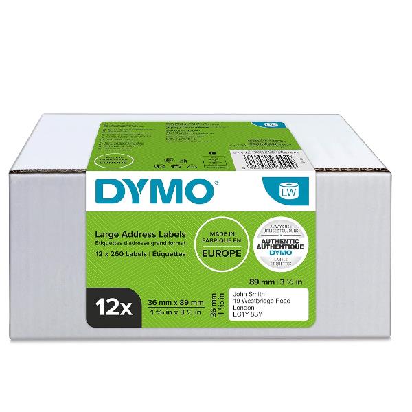 Etichette dymo lw bianche 36x89mm 12 rotoli 2093093