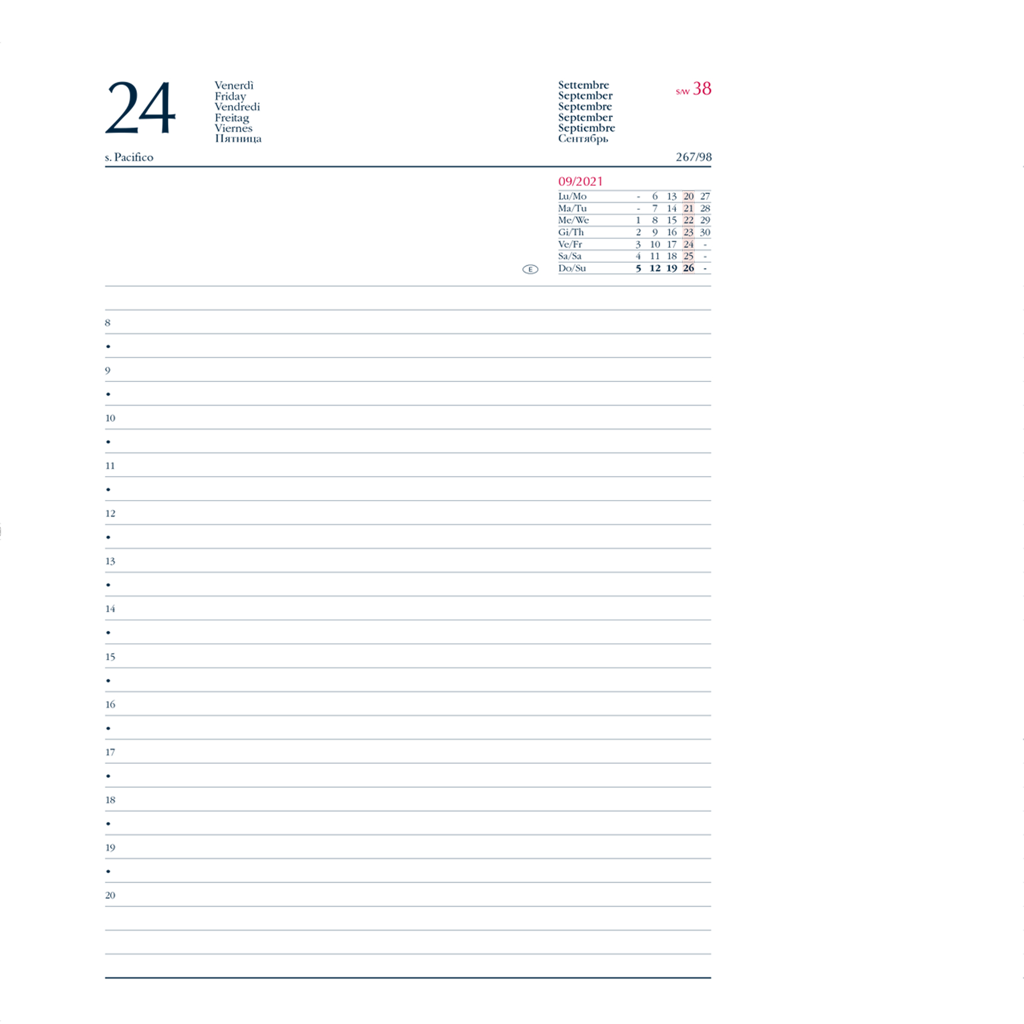 Agenda giornaliera 2024 rosso carta imbottita 14x20cm 8008842571797
