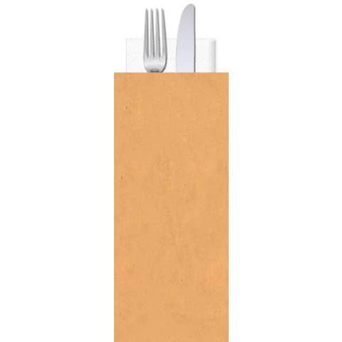 Buste porta posate in carta paglia neutra politenata, marca Le Nappage, con 2 veli di tovaglio per pacchetto da 500 pezzi, dimensione 11x25 cm. 9000000003545 | initpc.it