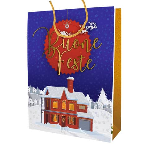 Borsa di Natale premium, con scritta 'Buone feste', conferimento 6 pezzi, dimensioni 18x23x10 cm, marchio Biembi 8022315129407 | initpc.it