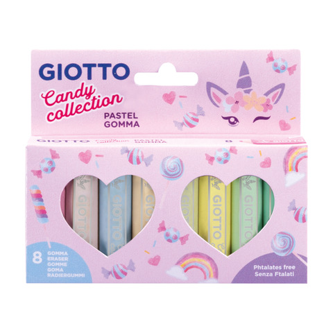 Gomme pastello candy collection cf8 giotto con unicorno, 8 pezzi 8000825063466