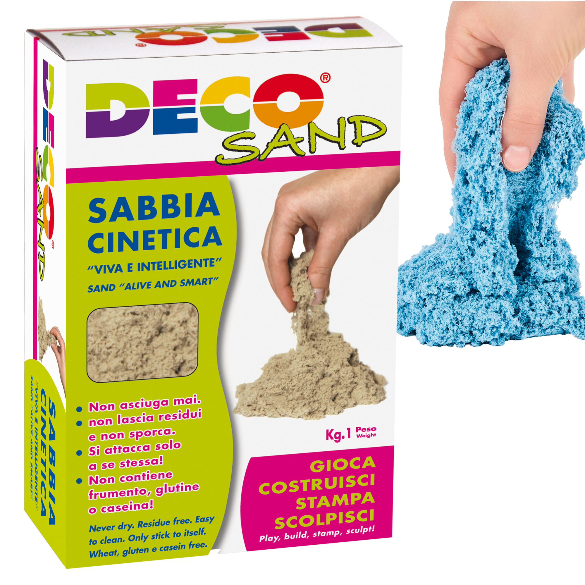 Sabbia cinetica deco sand 1kg azzurro terapeutico 8004957130379