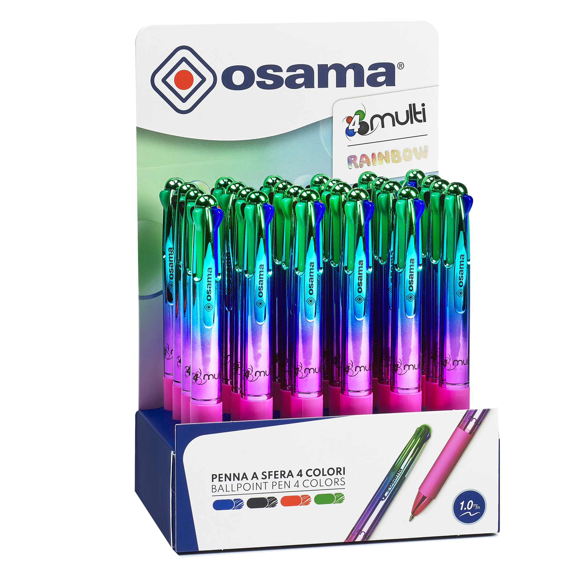 Penna a sfera scatto 4 Color - colori Rainbow assortiti - Osama - expo 24 pezzi