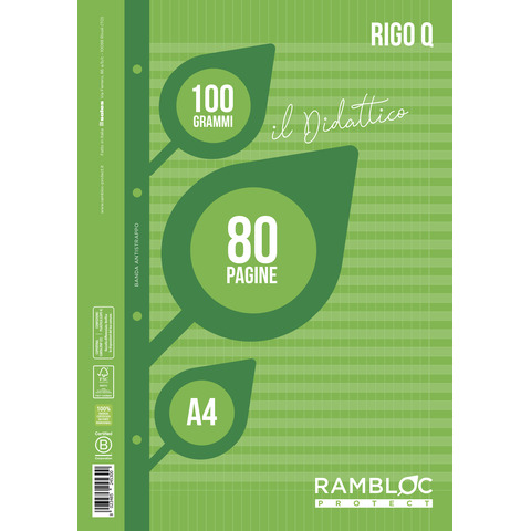 Blocco ricambio didattico rambloc a4 80 pagine rigatura q da 100g 8023485245300