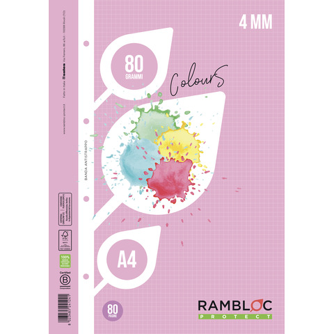 Ricambio rinforzato per quaderni ad anelli rosa 4 mm a4 40 fogli 8023485241241