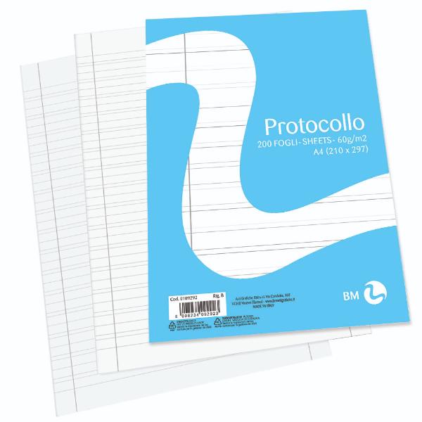 Foglio protocollo a4 60gr riga b 200 fogli carta 8008234092923