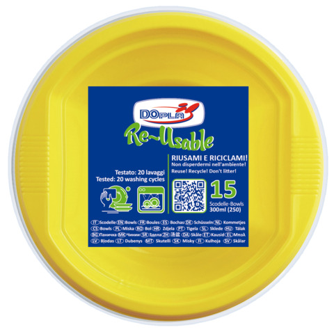 Scodelle riutilizzabili in polistirene giallo da 300 ml altezza 54 mm 8005090017817