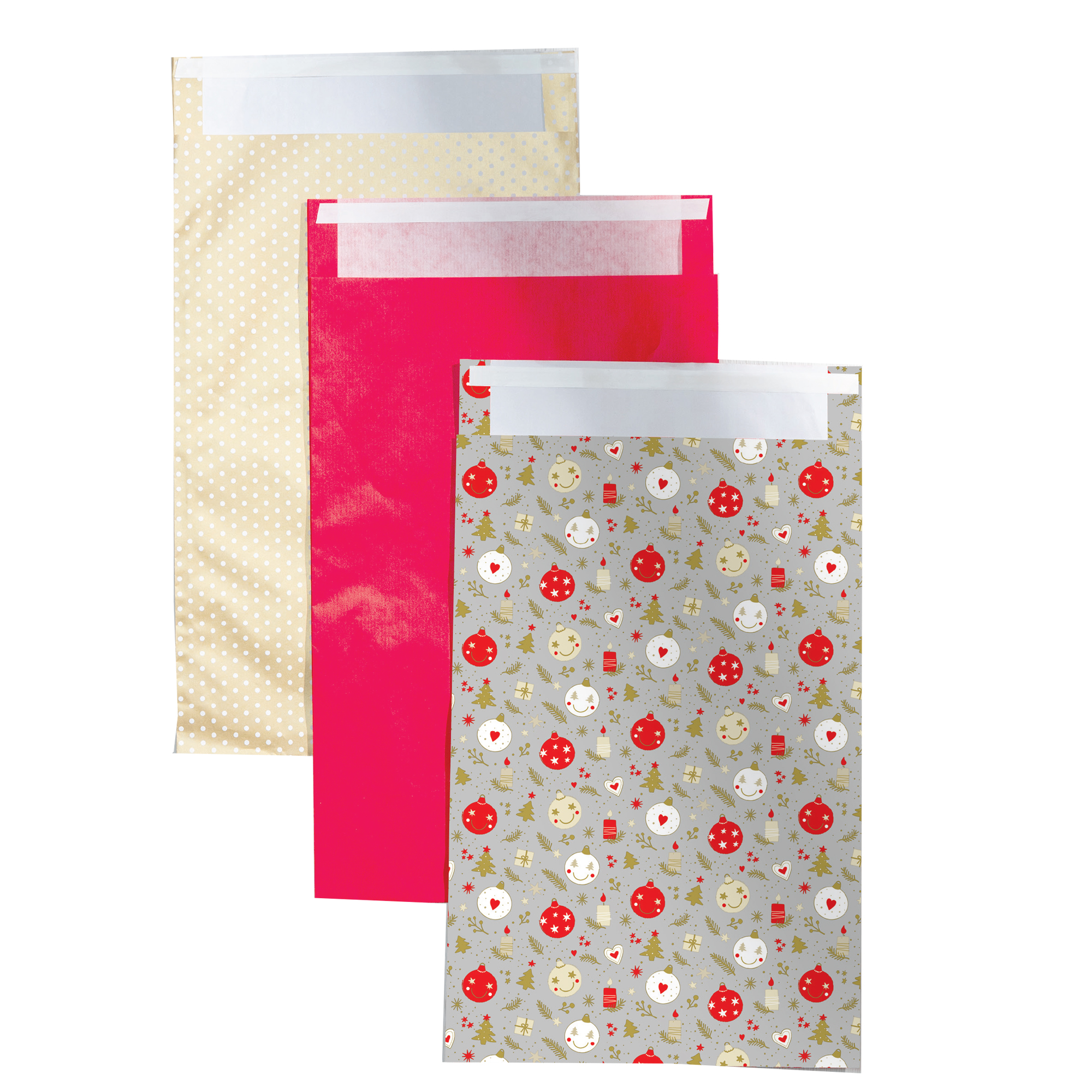 Sacchetto regalo - fantasia Natale assortite - c/patella adesiva - 20 x 35 + 5 cm - carta - Rex Sadoch - conf. 3pz