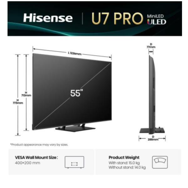 Hisense tv 55 pollici u7q pro mini led 4k uhd con tecnologia smart 6942351417189