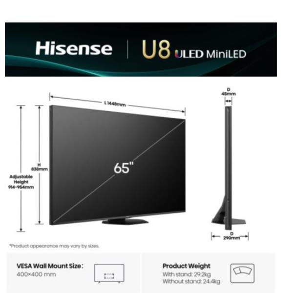 Tv hisense 65 pollici u8q mini led 4k uhd smart 6942351419367