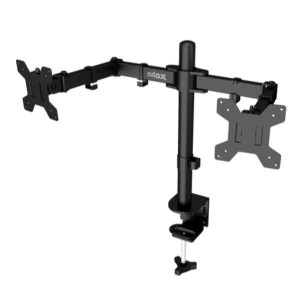 Supporto monitor doppio nilox tech regolabile nero 2 bracci robusti 8431775035843