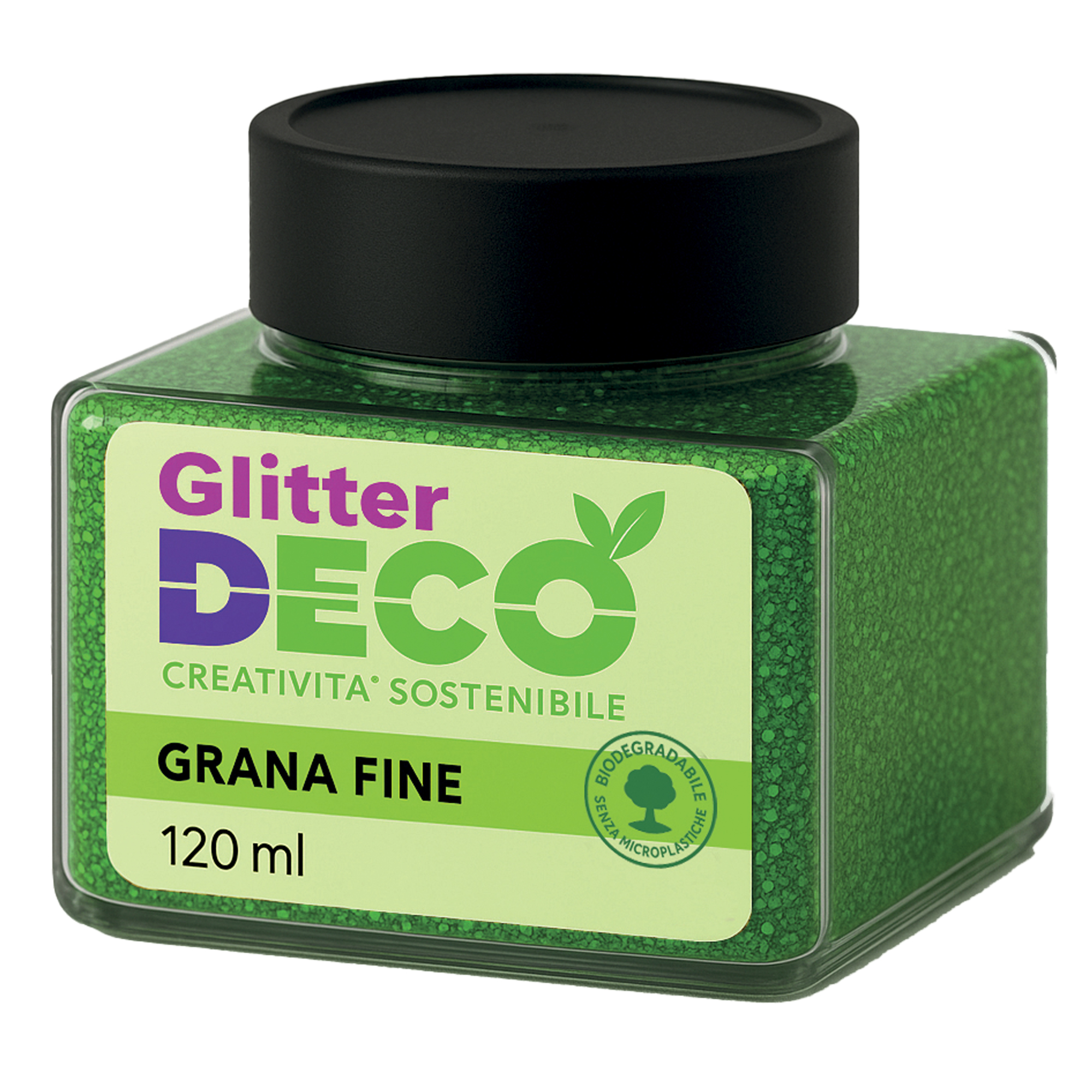 Glitter biologico verde fine 120ml, sostenibile e delicato sulla pelle 8004957134025