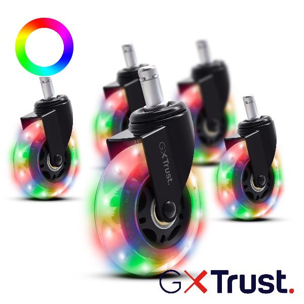 Ruote in gel per sedie da gioco con led rgb da 75 mm trust gxt 701 8713439258035
