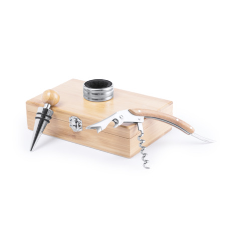 Set da vino in legno di bambù con 3 accessori in acciaio inox. 7438630742480