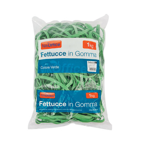 Fettucce in gomma verde 8 mm Nikoffice in busta da 1 Kg - Ø 60 mm - 06NIK027/2