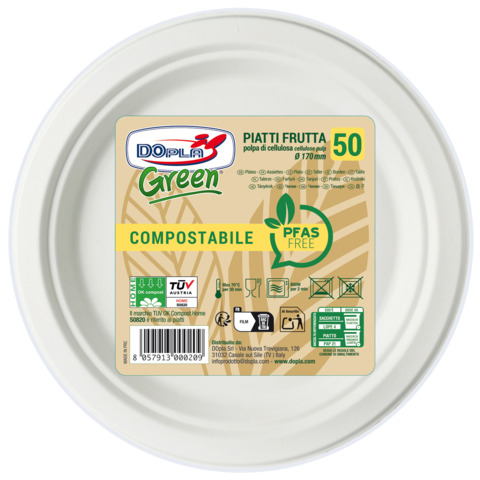 Piatti frutta polpa cellulosa 170mm 50pz bianco compostabile 8057913000209