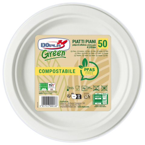 Piatti piani polpa cellulosa bianca ø220mm 50pz compostabile 8057913000186