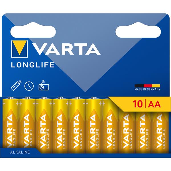 Pile varta longlife aa confezione da 10 pezzi alcaline 4008496067633